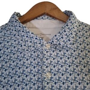 Hickey Freeman Geometric Polo Shirt Mens XL Blue Wine Cocktails Golf Performance